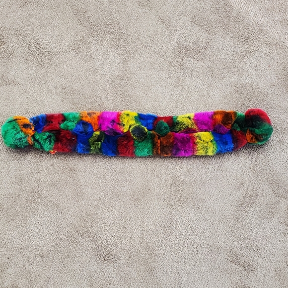 Rainbow Rex Rabbit Fur Ladder Scarf - Picture 2 of 2